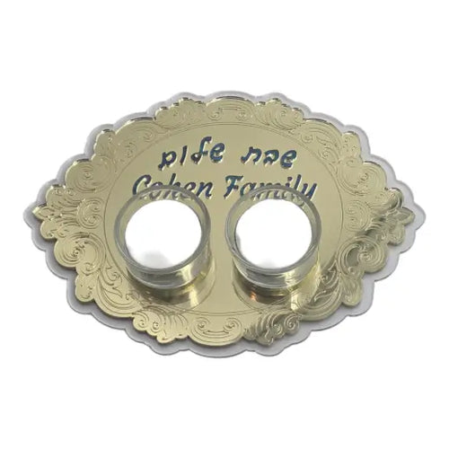 Personalized Shabbat Candle Tray with Blessing – 2 Candles Gold Mirror Acrylic Candle Holder for Jewish Homes (LSN-4024)