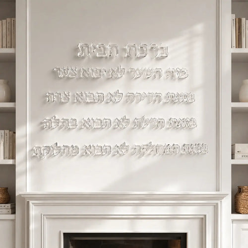Architectural Hebrew Jewish Home Blessing Wall Art – Handmade Clear Acrylic (80×50 cm)