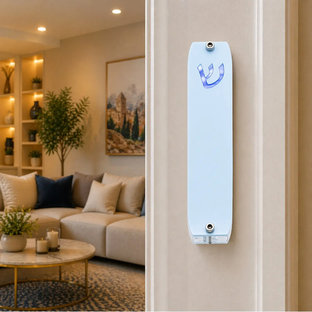 Genesis Small Mezuzah for Door – Handmade Premium Clear Acrylic Case – Model LSN-20010