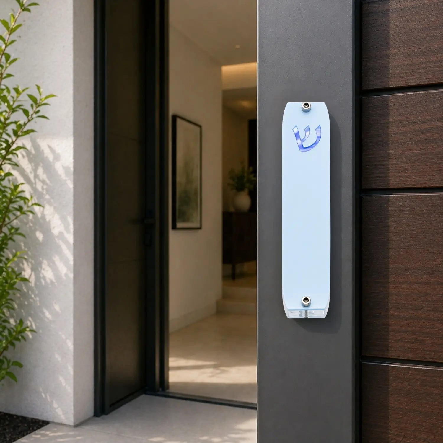 Genesis Small Mezuzah for Door – Handmade Premium Clear Acrylic Case – Model LSN-20010