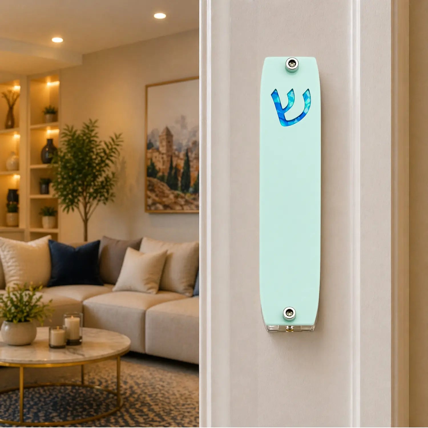 Genesis Small Mezuzah for Door – Handmade Premium Clear Acrylic Case – Model LSN-20046