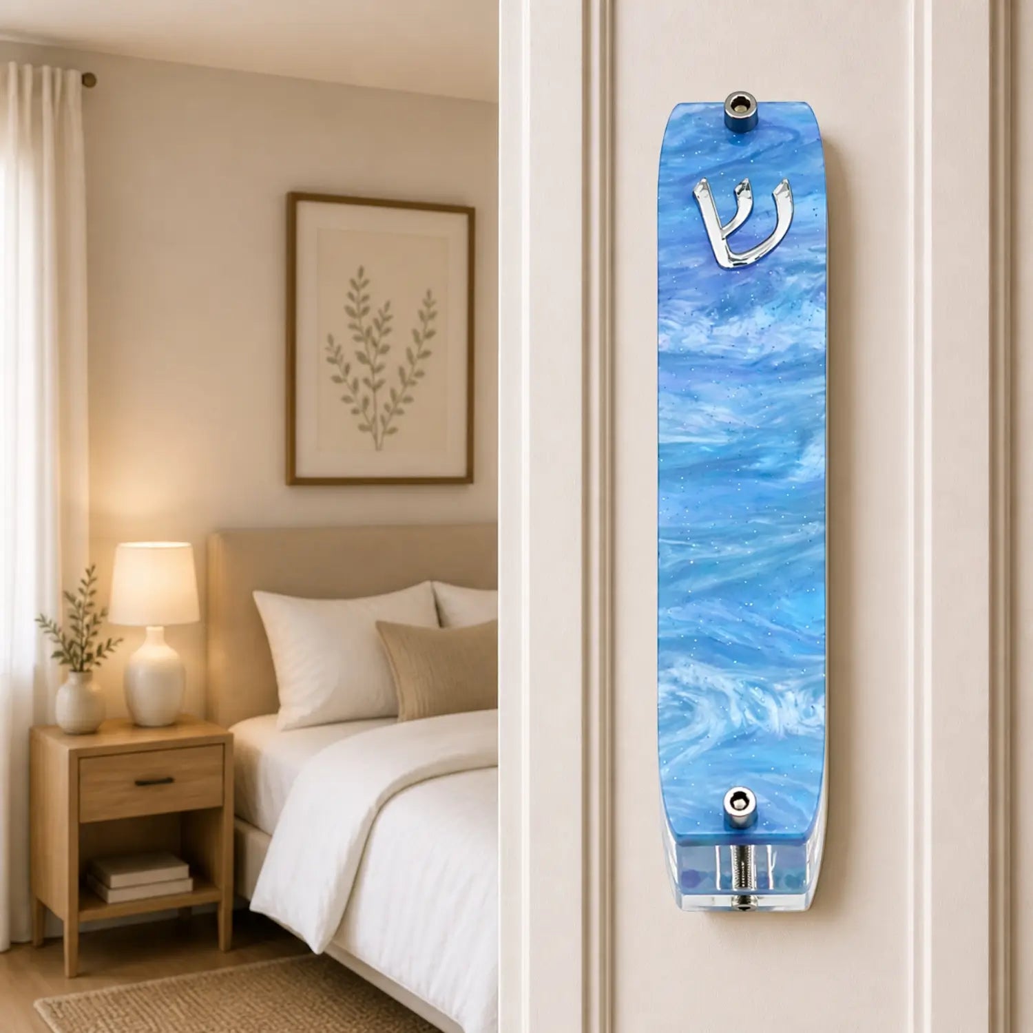 Genesis Small Mezuzah for Door – Handmade Premium Clear Acrylic Case – Model LSN-20071