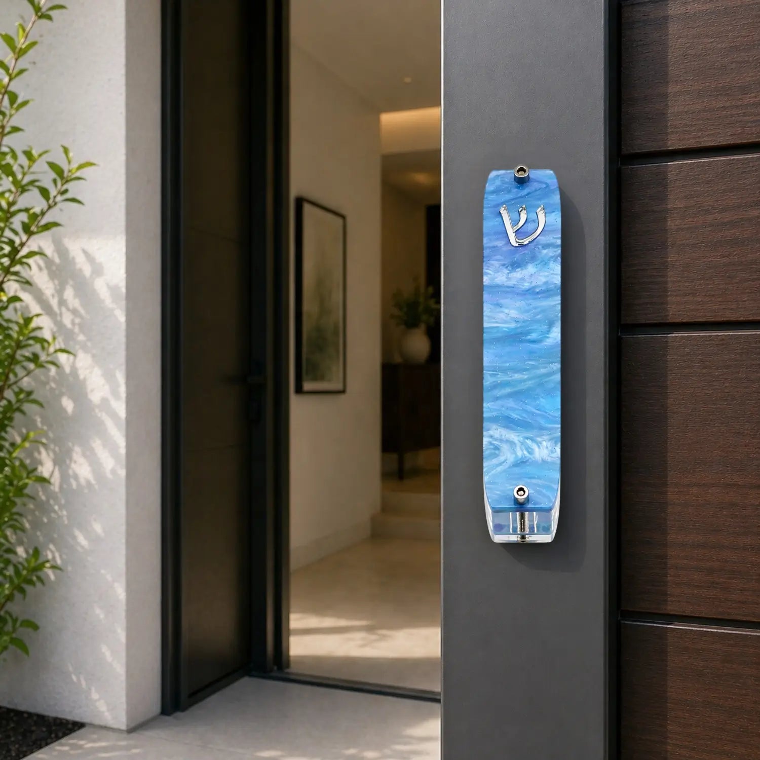 Genesis Small Mezuzah for Door – Handmade Premium Clear Acrylic Case – Model LSN-20071