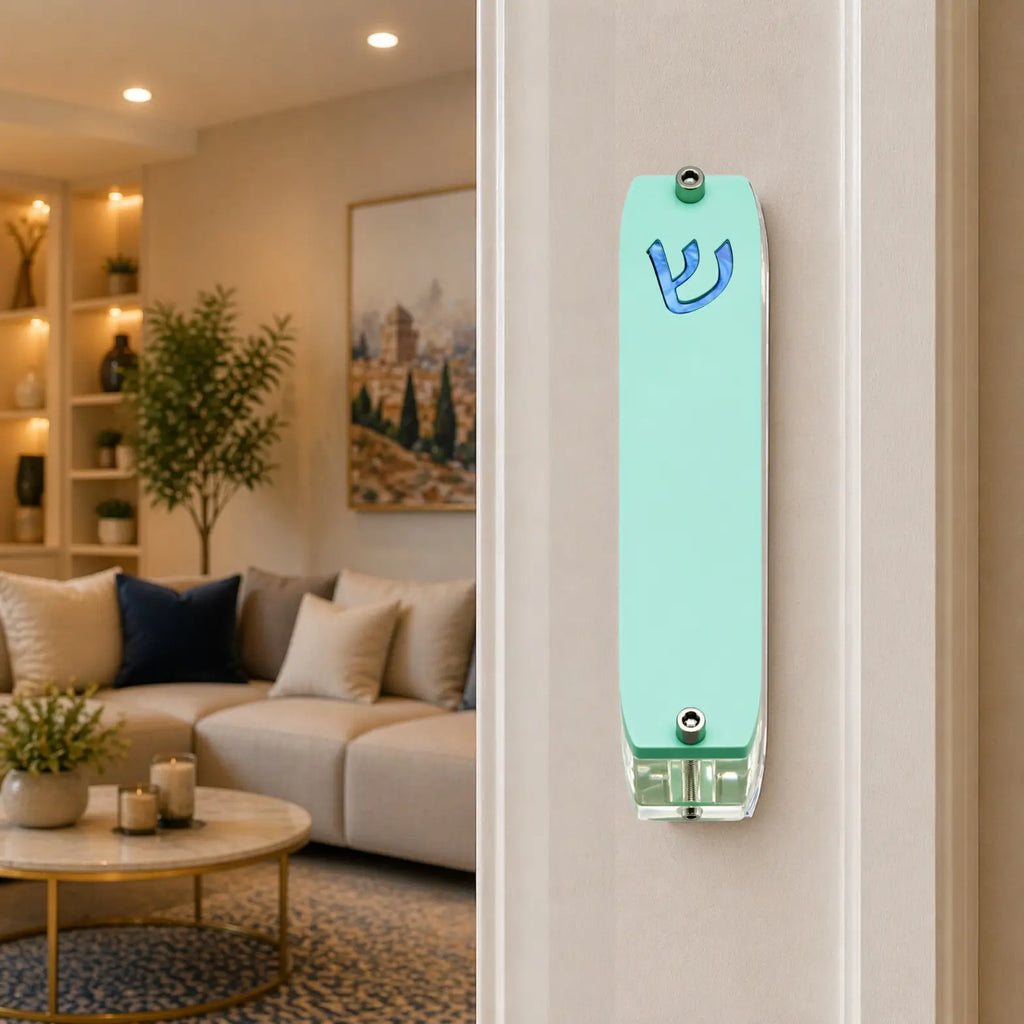Genesis Small Mezuzah for Door – Handmade Premium Clear Acrylic Case – Model LSN-20072