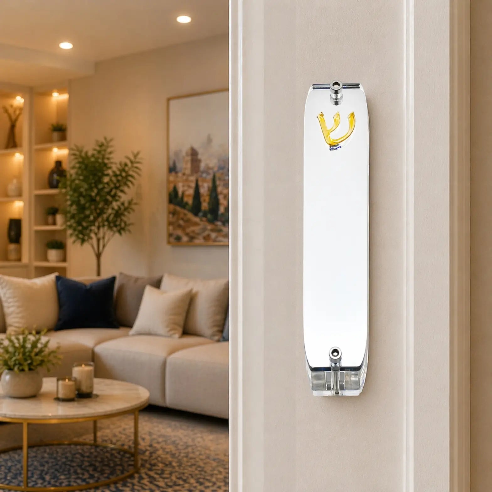 Genesis Small Mezuzah for Door – Handmade Premium Clear Acrylic Case – Model LSN-20079