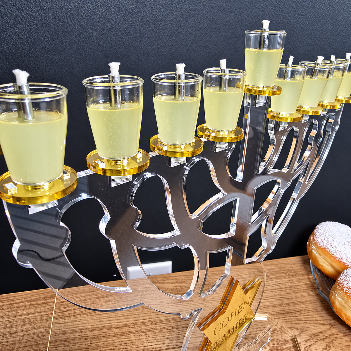 Large Personalized Yehuda Maccabi Menorah Chanukiah – Custom Family Name Acrylic Hanukkah Menorah | Model # LSN-2103