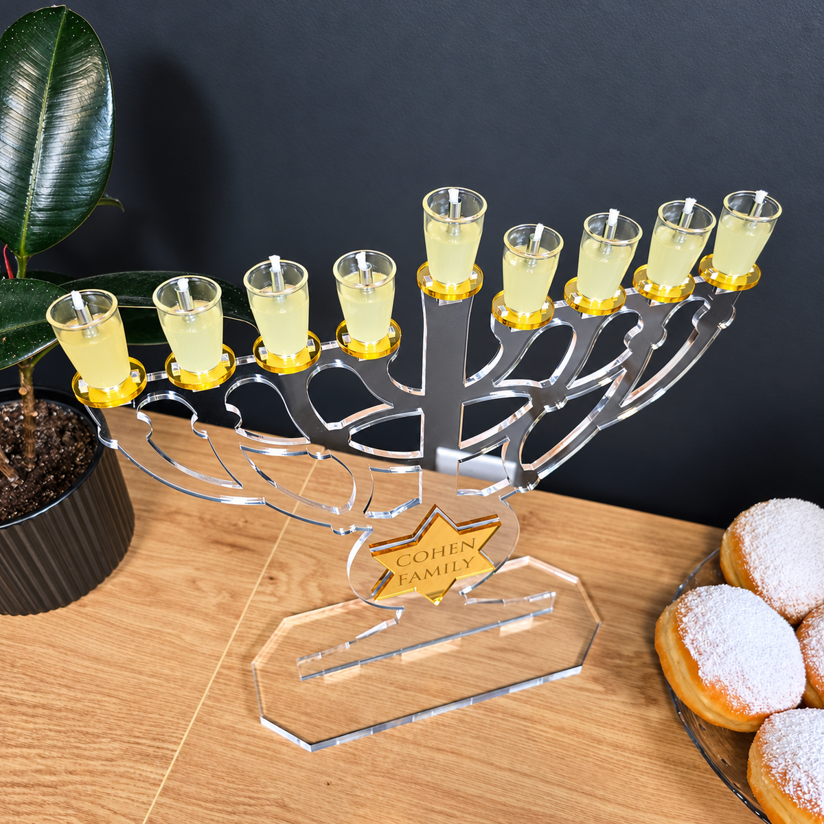 Large Personalized Yehuda Maccabi Menorah Chanukiah – Custom Family Name Acrylic Hanukkah Menorah | Model # LSN-2103