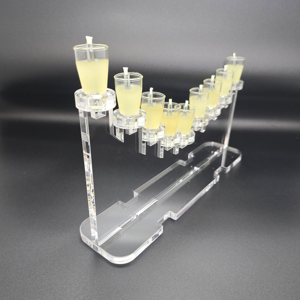 Large Personalized Curve Noa Collection Chanukiah – Custom Engraved Acrylic Hanukkah Menorah | Model # LSN-2404
