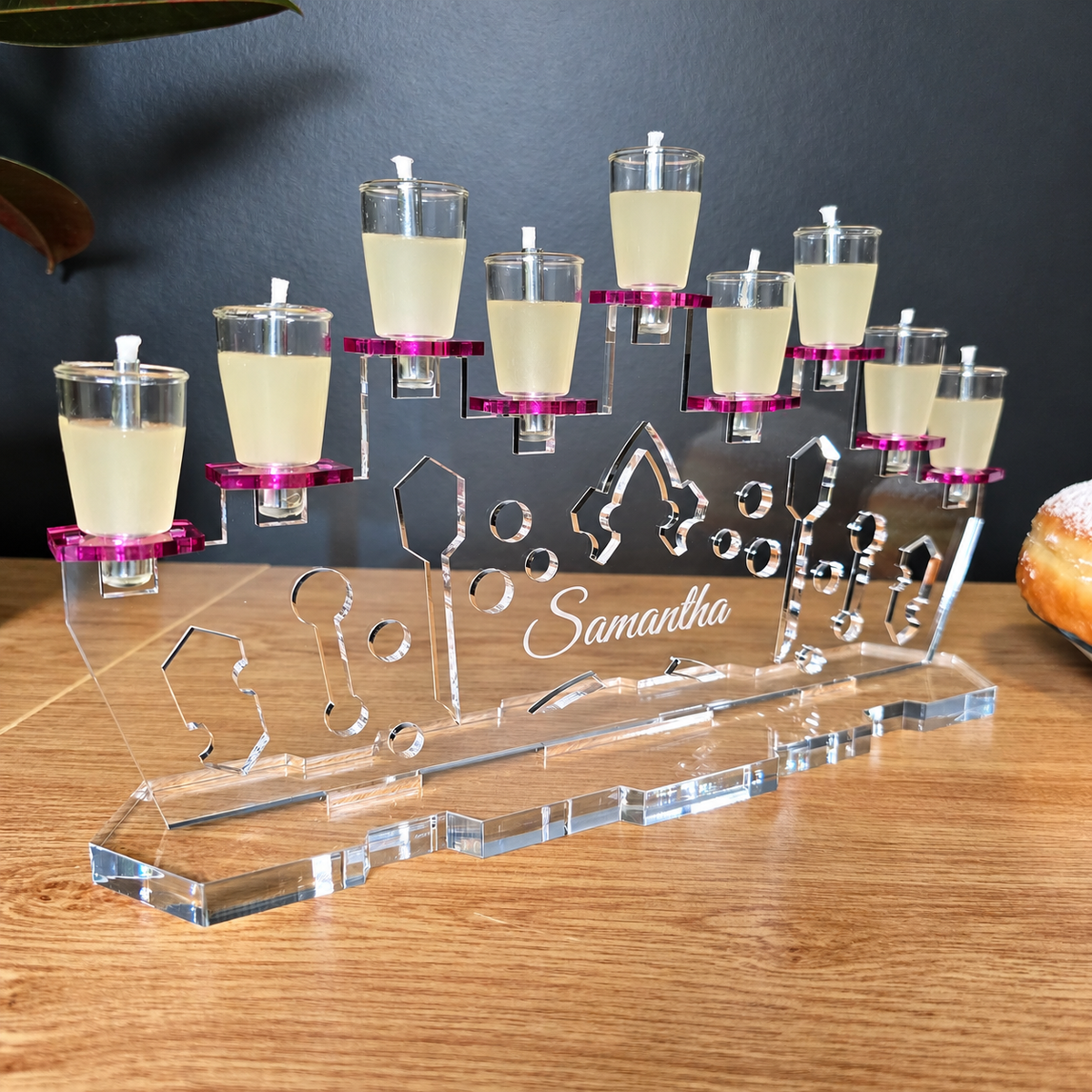 Personalized Princess Crown Menorah for Girls – Custom Name Acrylic Hanukkah Chanukiah | Model # LSN-2501
