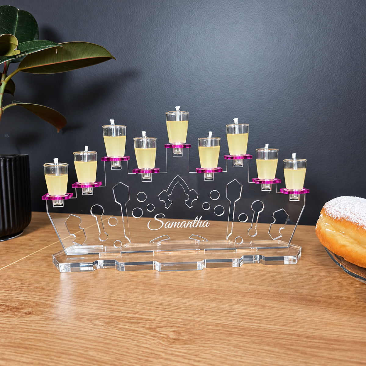 Personalized Princess Crown Menorah for Girls – Custom Name Acrylic Hanukkah Chanukiah | Model # LSN-2501