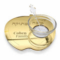 Personalized Rosh Hashanah Honey Plate – Gold Mirror Acrylic Judaica with Honey Dish & Spoon – LSN-2503
