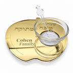 Personalized Rosh Hashanah Honey Plate – Gold Mirror Acrylic Judaica with Honey Dish & Spoon – LSN-2503
