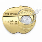 Personalized Rosh Hashanah Honey Plate – Gold Mirror Acrylic Judaica with Honey Dish & Spoon – LSN-2503
