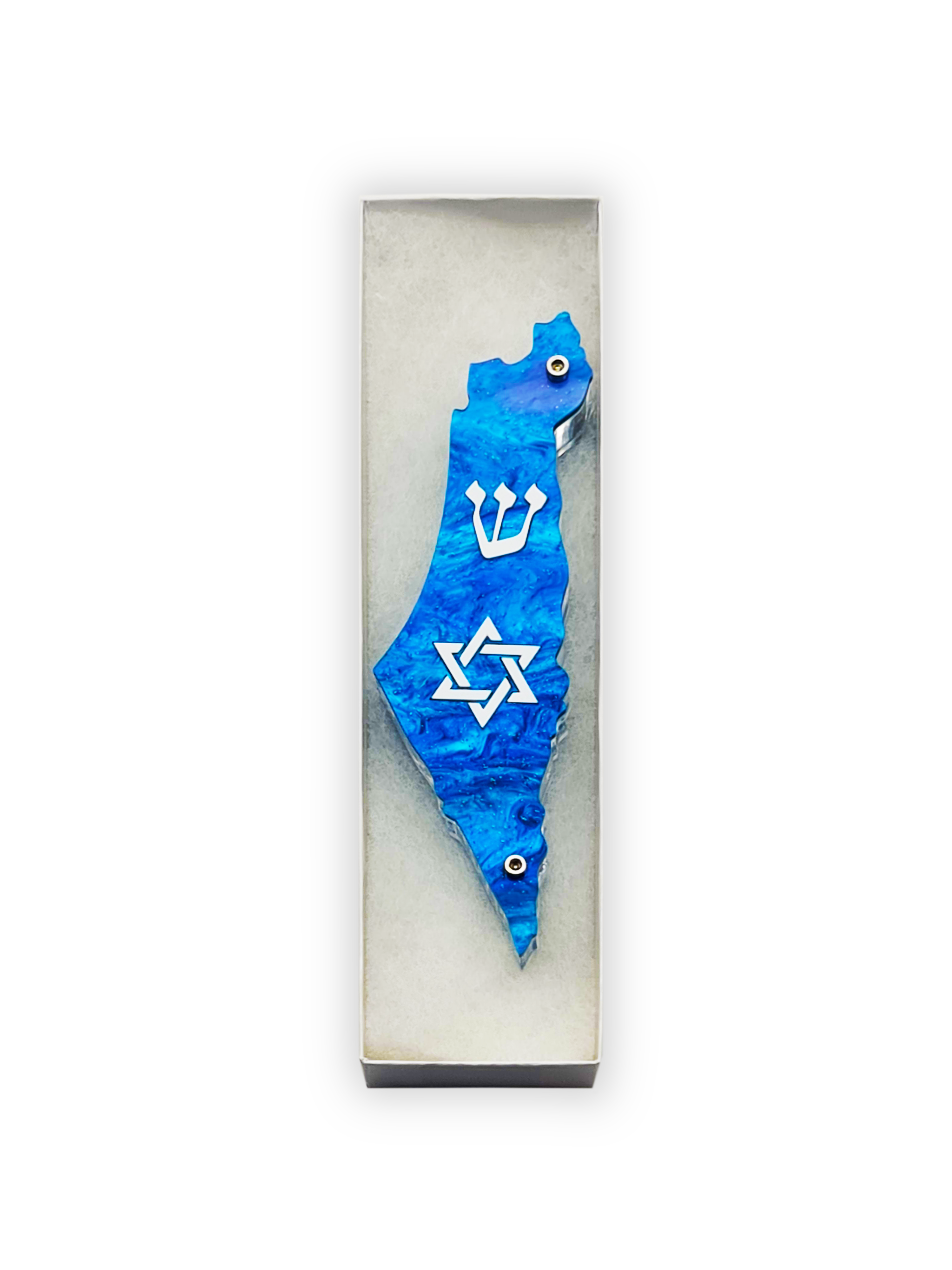 Genesis Map of Israel with David Star Mezuzah for Door – Handmade Premium Clear Acrylic Case – Model LSN-30501