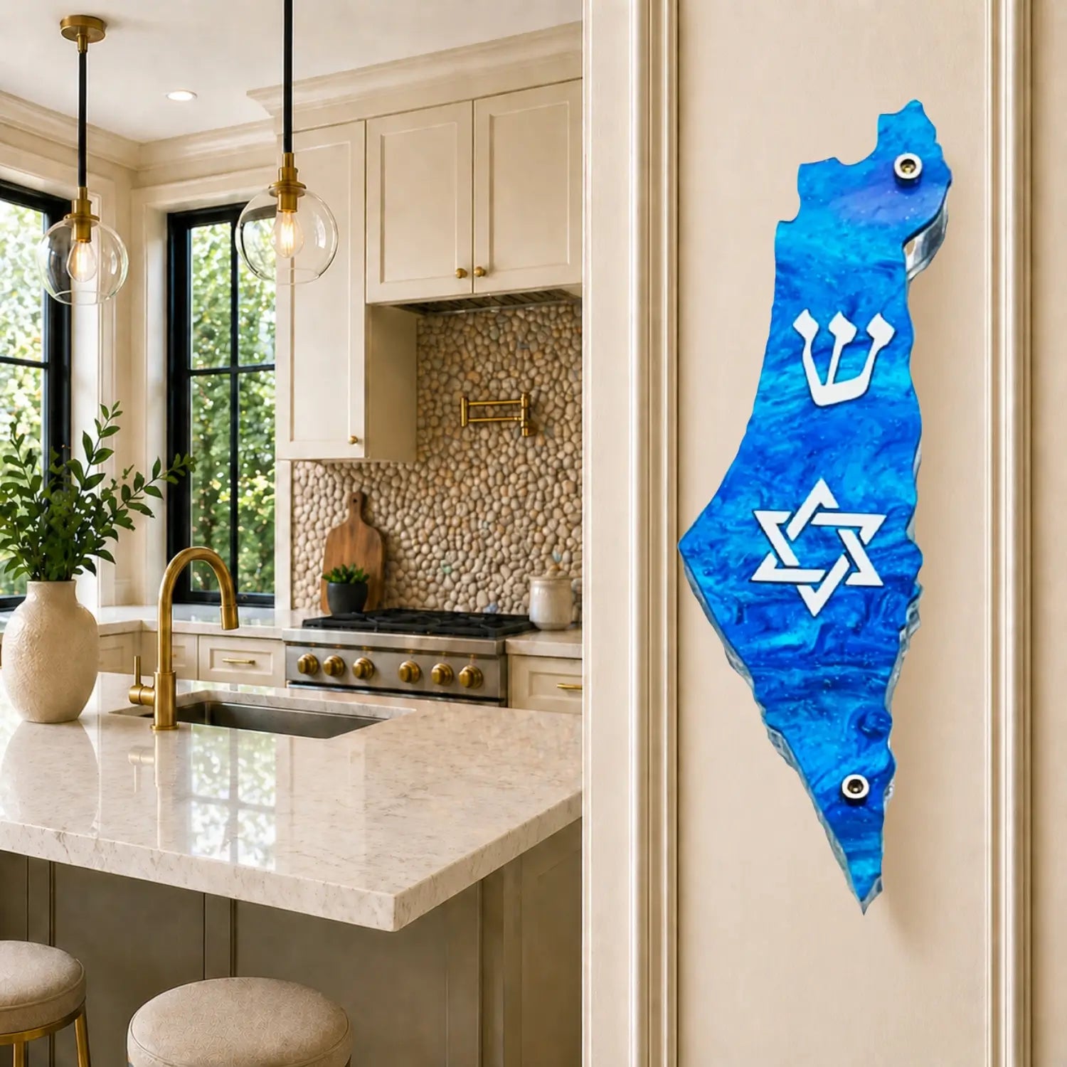 Genesis Map of Israel with David Star Mezuzah for Door – Handmade Premium Clear Acrylic Case – Model LSN-30501