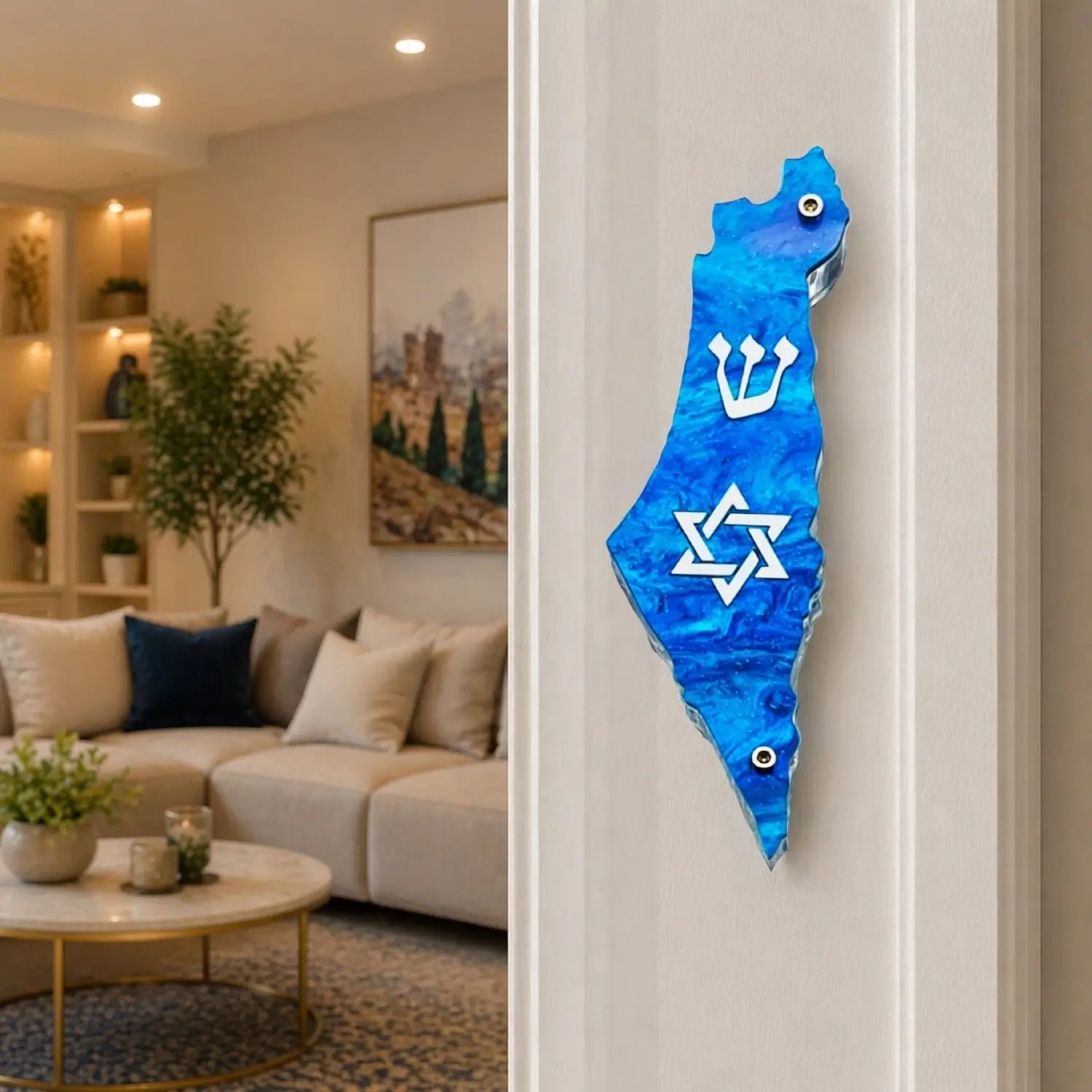 Genesis Map of Israel with David Star Mezuzah for Door – Handmade Premium Clear Acrylic Case – Model LSN-30501
