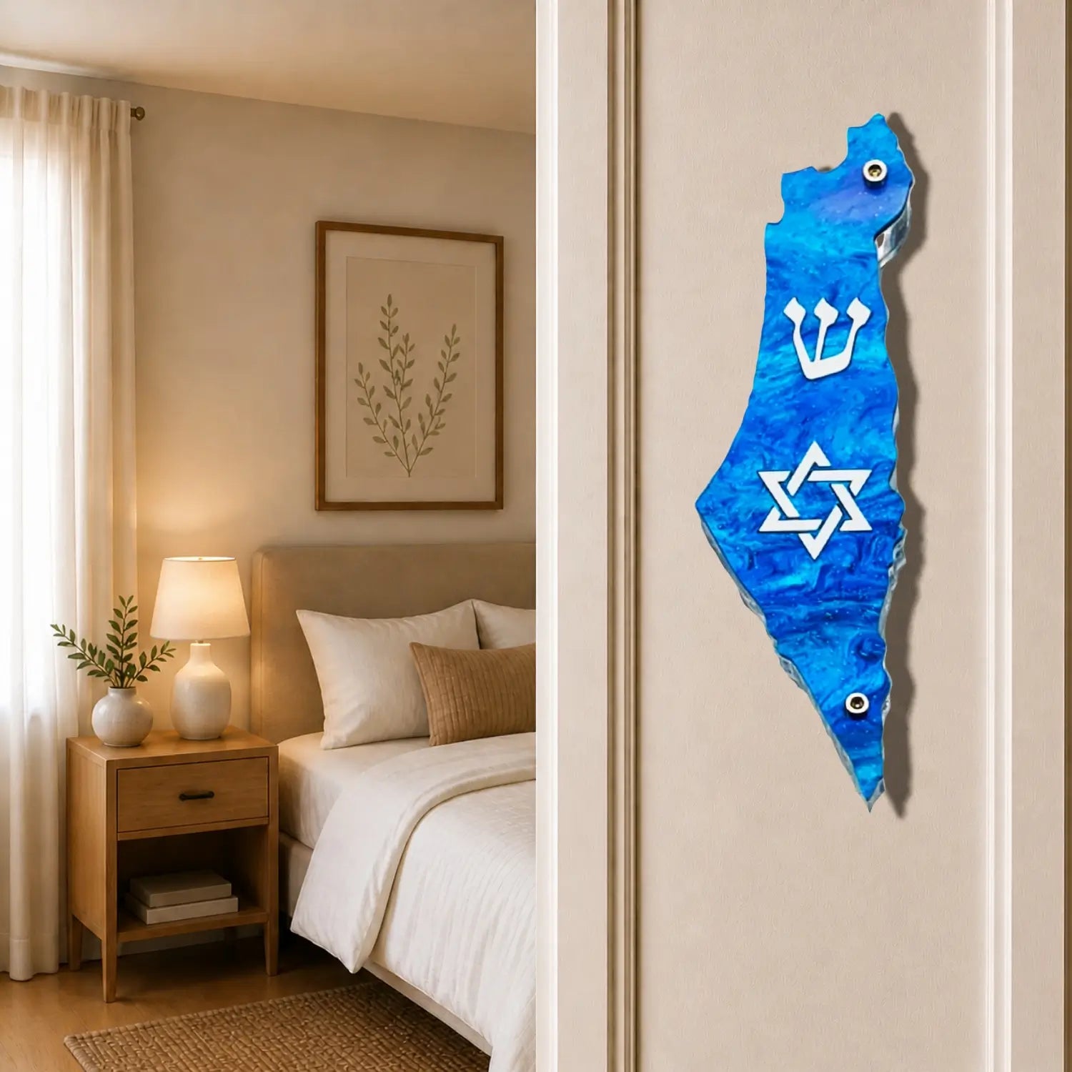 Genesis Map of Israel with David Star Mezuzah for Door – Handmade Premium Clear Acrylic Case – Model LSN-30501