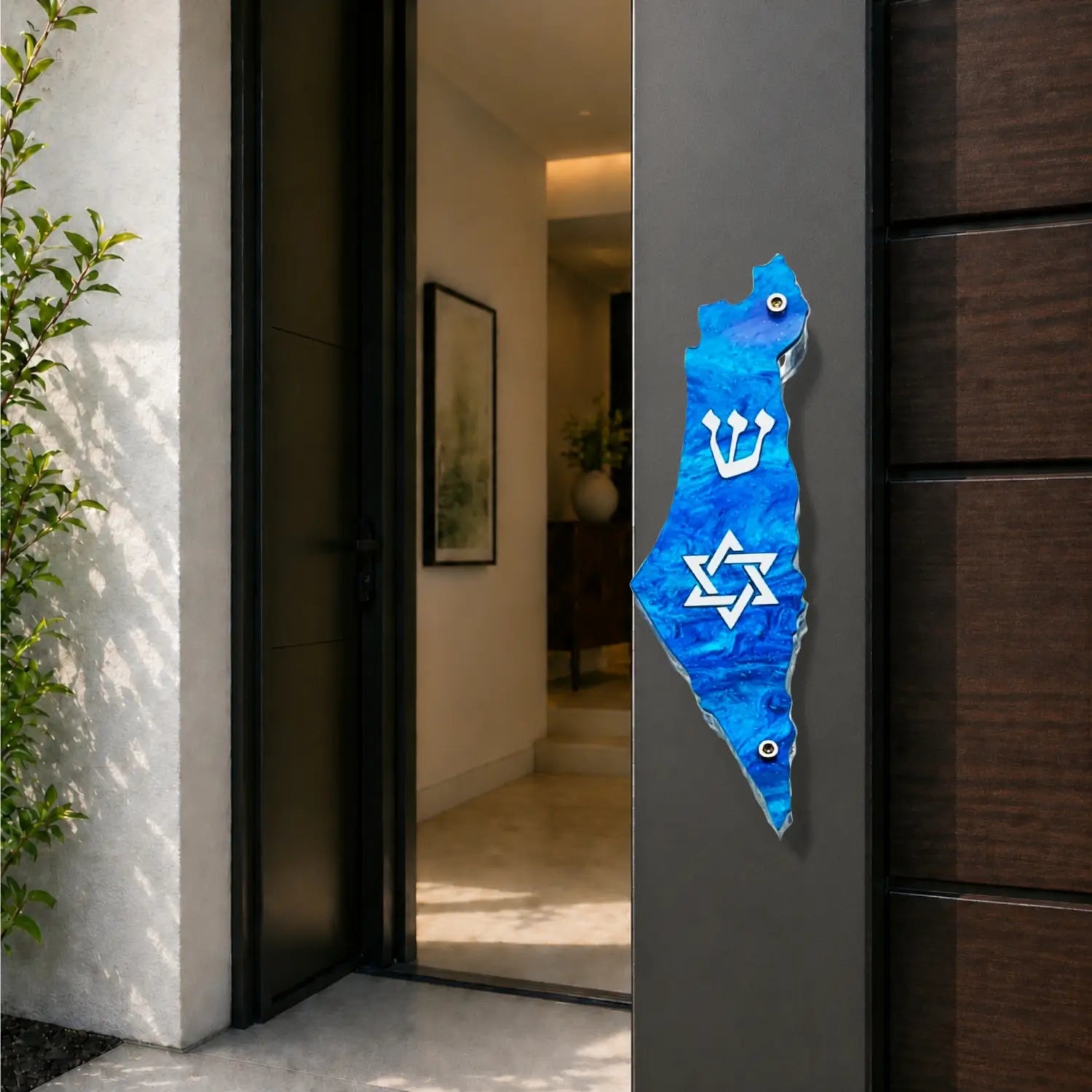 Genesis Map of Israel with David Star Mezuzah for Door – Handmade Premium Clear Acrylic Case – Model LSN-30501