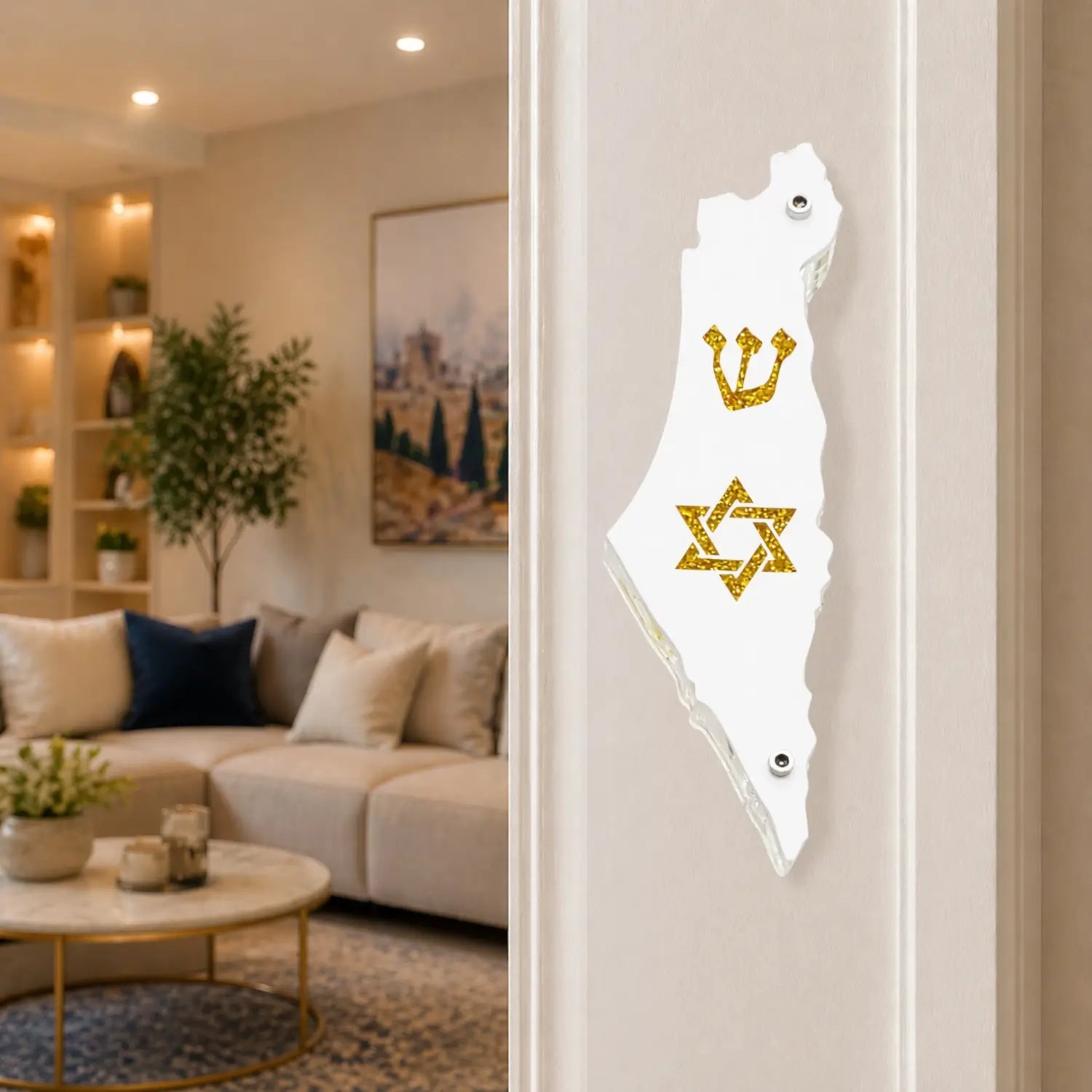 Genesis Map of Israel with David Star Mezuzah for Door – Handmade Premium Clear Acrylic Case – Model LSN-30502
