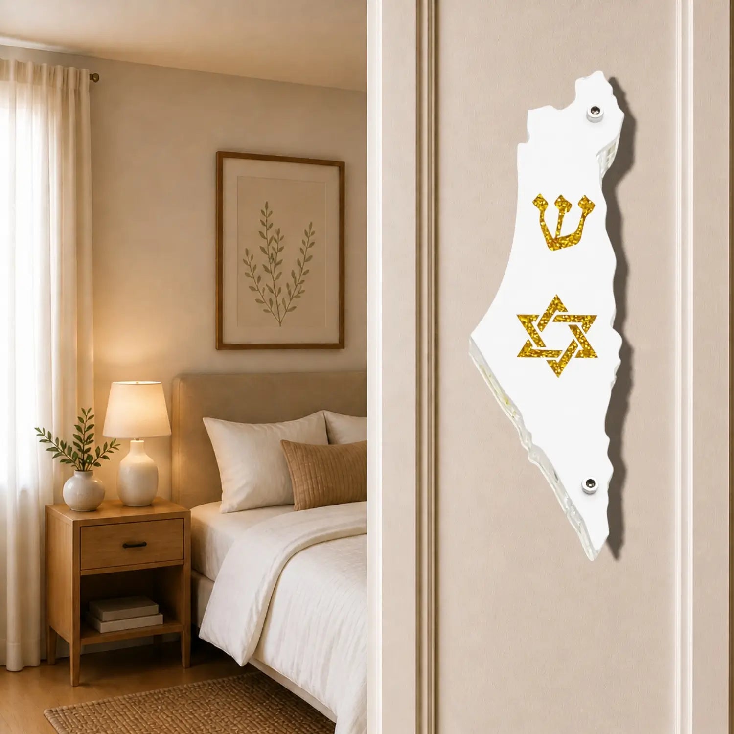 Genesis Map of Israel with David Star Mezuzah for Door – Handmade Premium Clear Acrylic Case – Model LSN-30502
