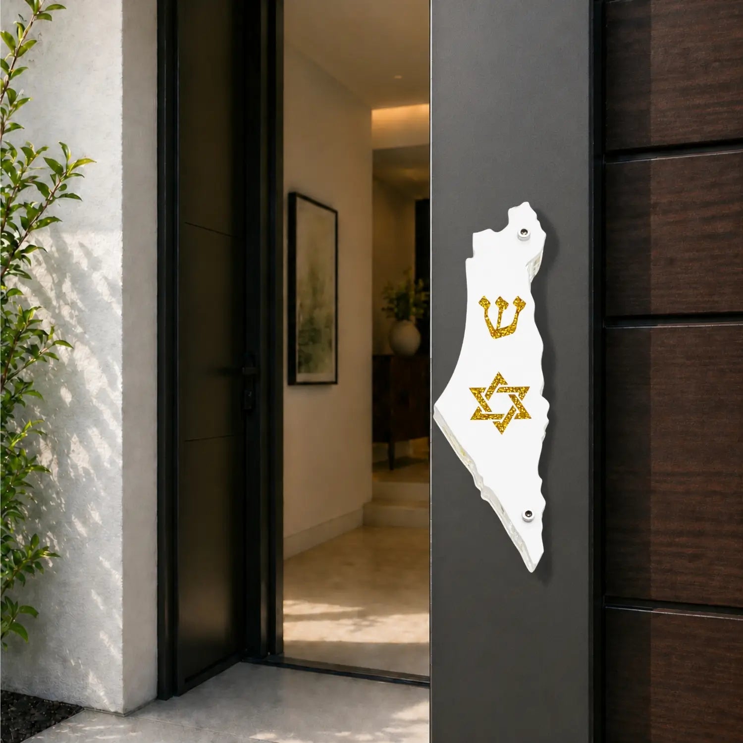Genesis Map of Israel with David Star Mezuzah for Door – Handmade Premium Clear Acrylic Case – Model LSN-30502