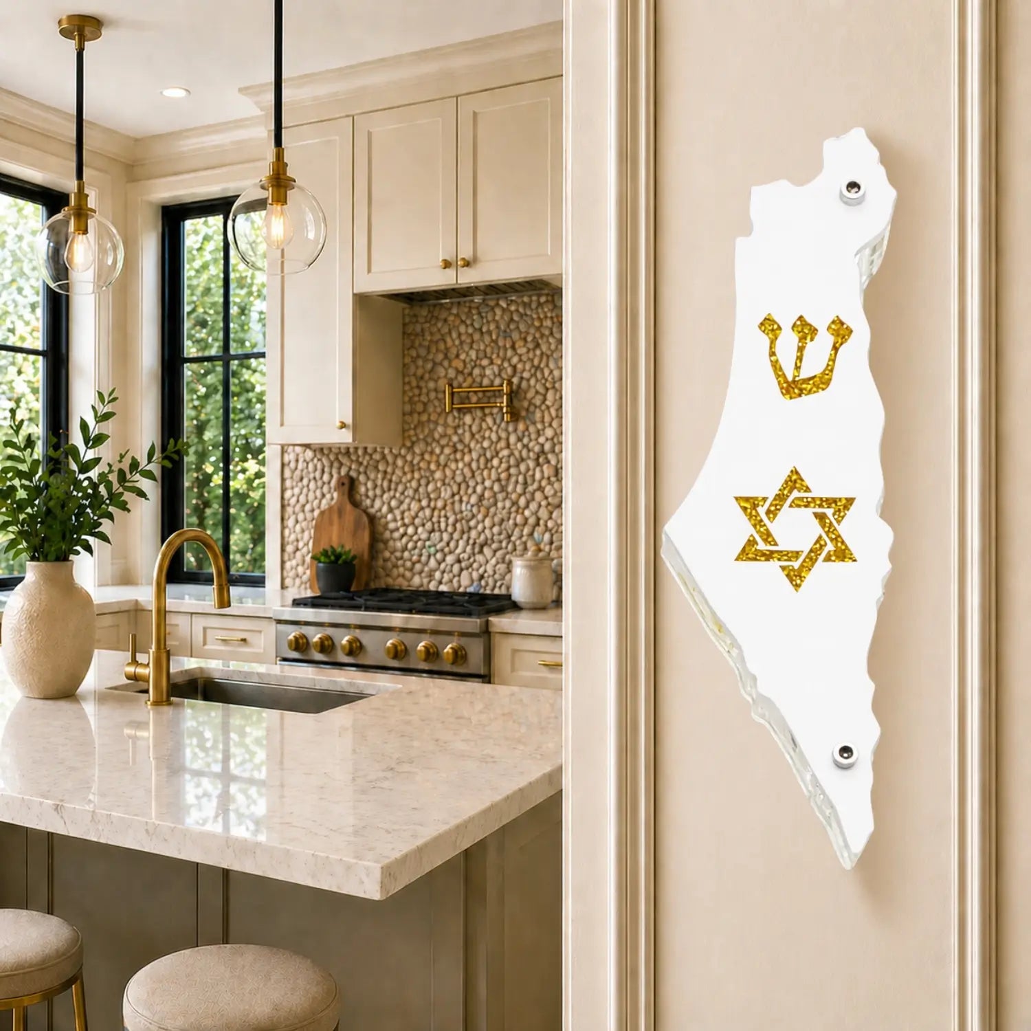 Genesis Map of Israel with David Star Mezuzah for Door – Handmade Premium Clear Acrylic Case – Model LSN-30502