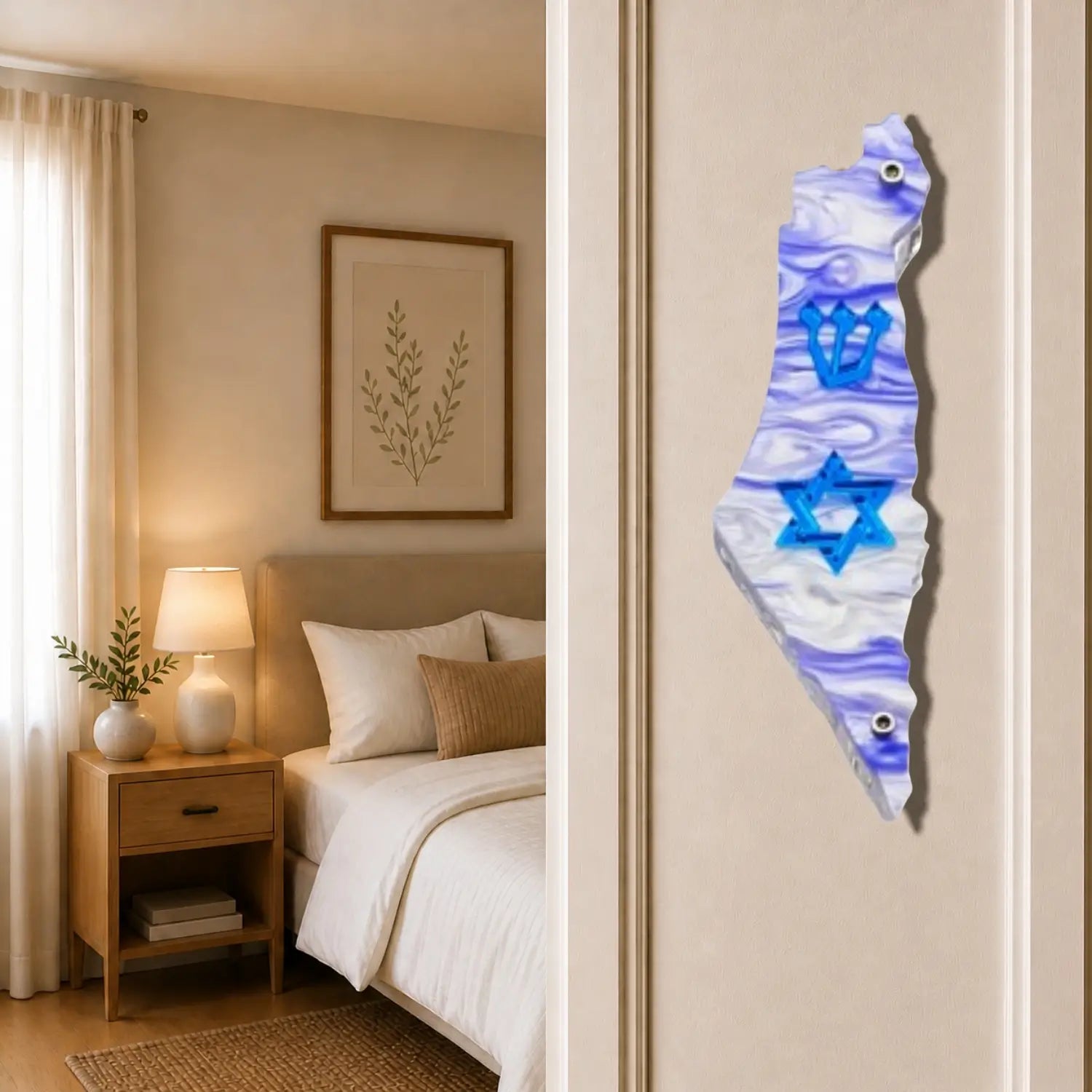 Genesis Map of Israel with David Star Mezuzah for Door – Handmade Premium Clear Acrylic Case – Model LSN-30503