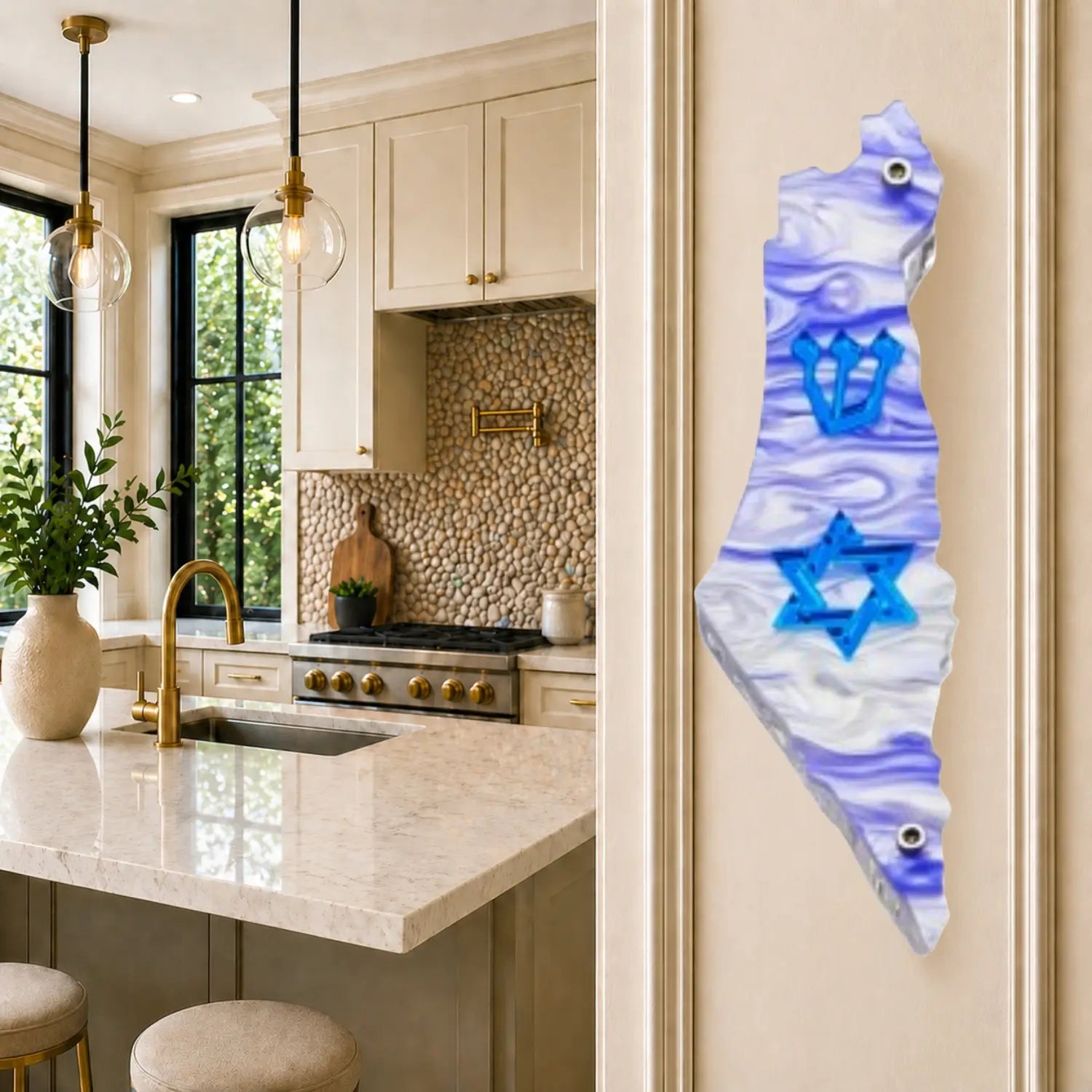 Genesis Map of Israel with David Star Mezuzah for Door – Handmade Premium Clear Acrylic Case – Model LSN-30503