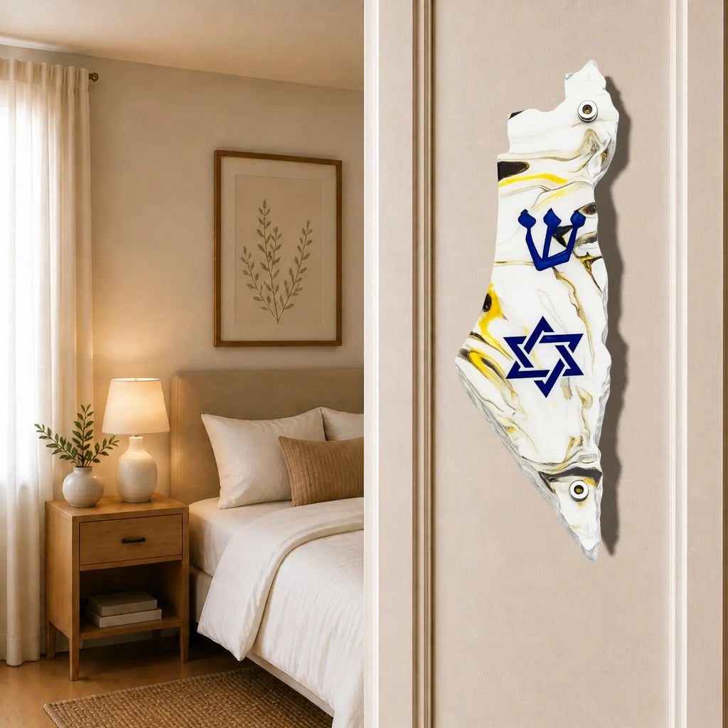 Genesis Map of Israel with David Star Mezuzah for Door – Handmade Premium Clear Acrylic Case – Model LSN-30504