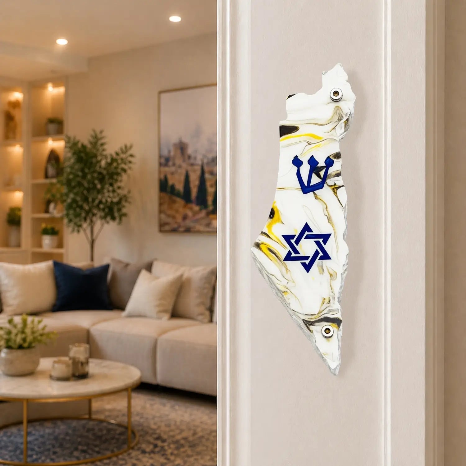 Genesis Map of Israel with David Star Mezuzah for Door – Handmade Premium Clear Acrylic Case – Model LSN-30504