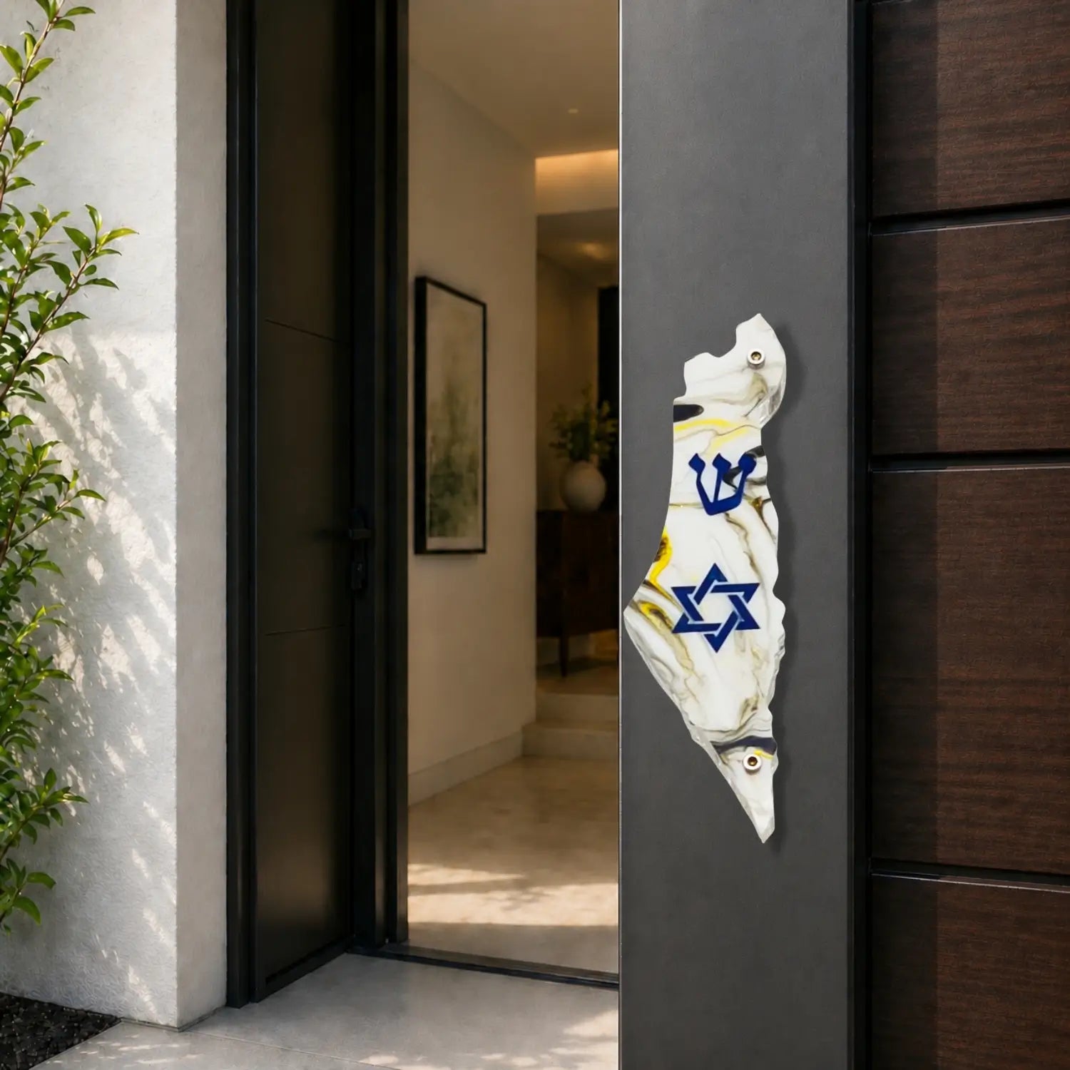 Genesis Map of Israel with David Star Mezuzah for Door – Handmade Premium Clear Acrylic Case – Model LSN-30504