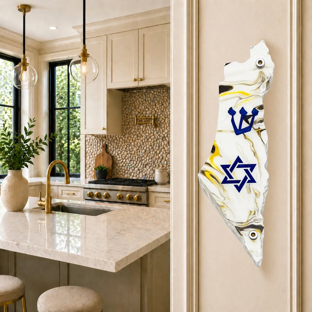 Genesis Map of Israel with David Star Mezuzah for Door – Handmade Premium Clear Acrylic Case – Model LSN-30504