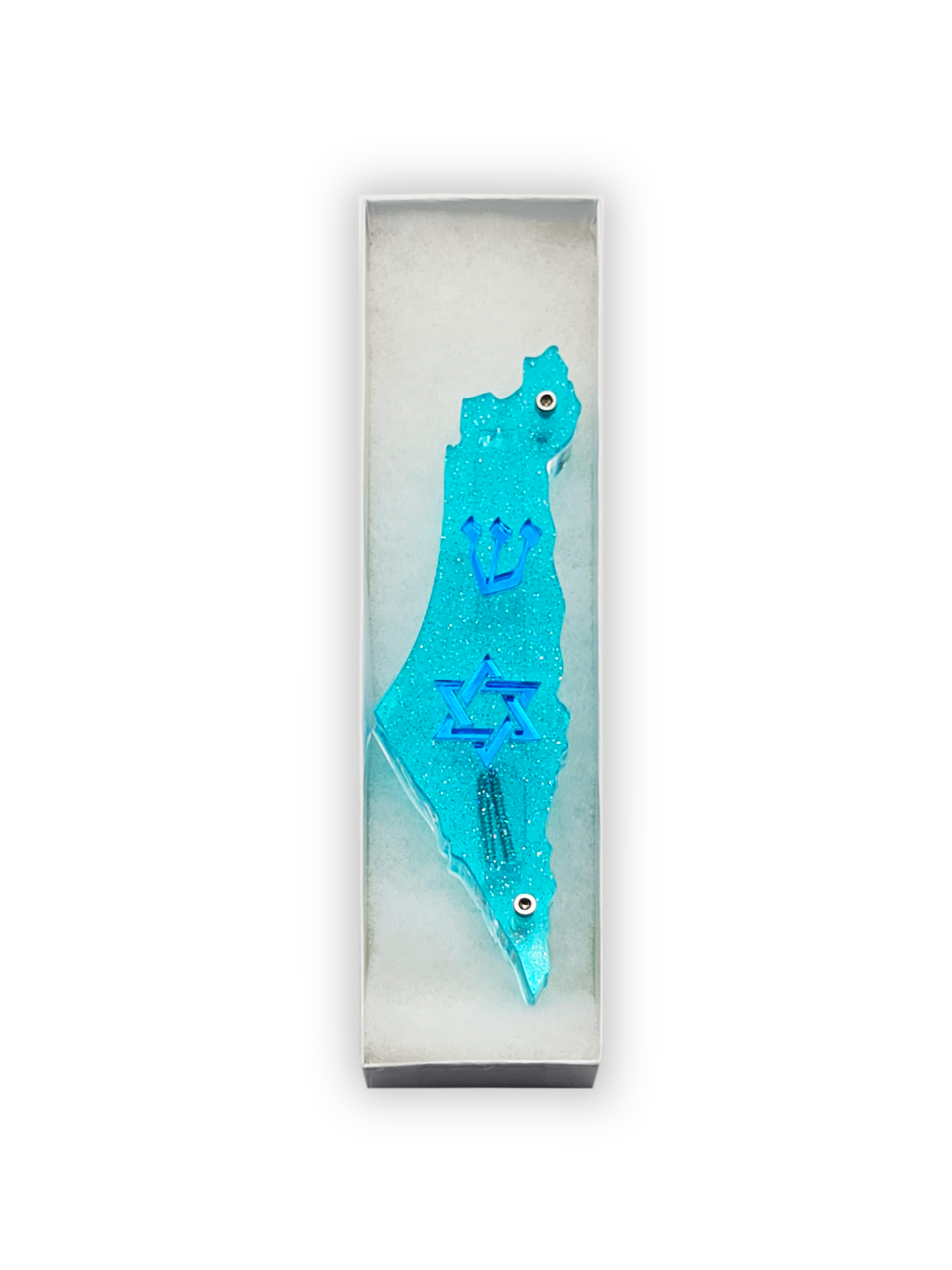 Genesis Map of Israel with David Star Mezuzah for Door – Handmade Premium Clear Acrylic Case – Model LSN-30505