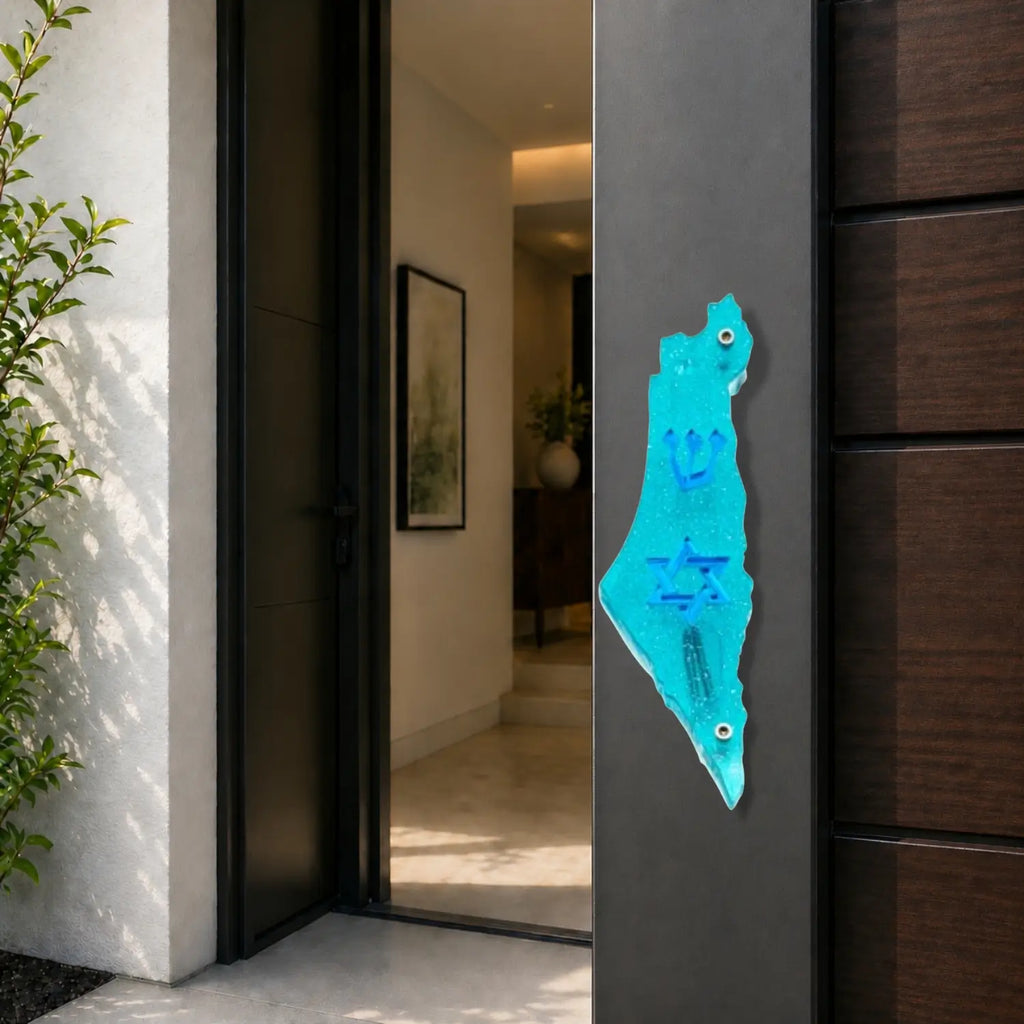 Genesis Map of Israel with David Star Mezuzah for Door – Handmade Premium Clear Acrylic Case – Model LSN-30505