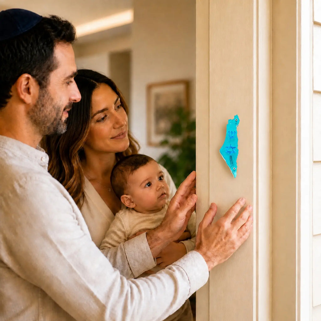 Genesis Map of Israel with David Star Mezuzah for Door – Handmade Premium Clear Acrylic Case – Model LSN-30505