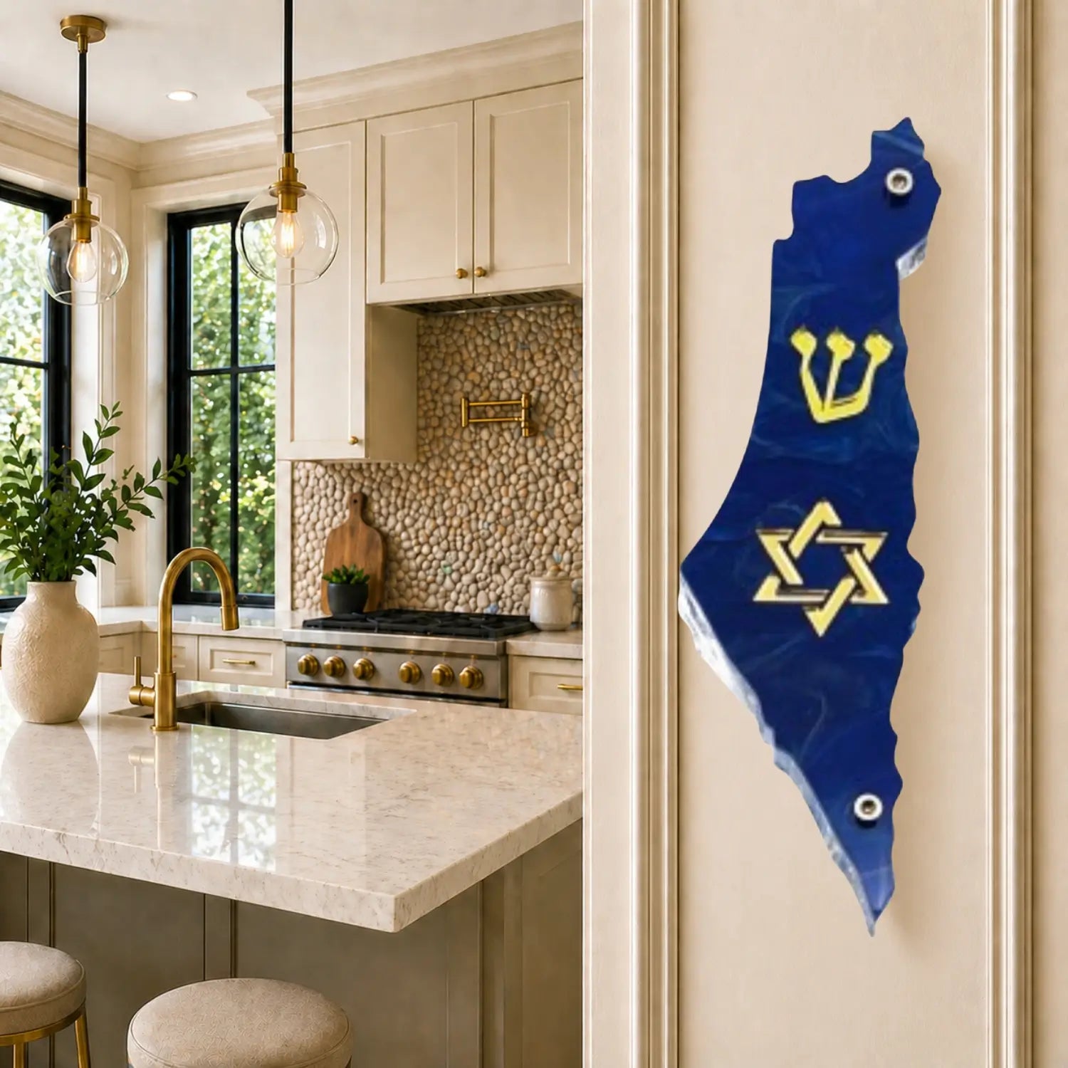 Genesis Map of Israel with David Star Mezuzah for Door – Handmade Premium Clear Acrylic Case – Model LSN-30506