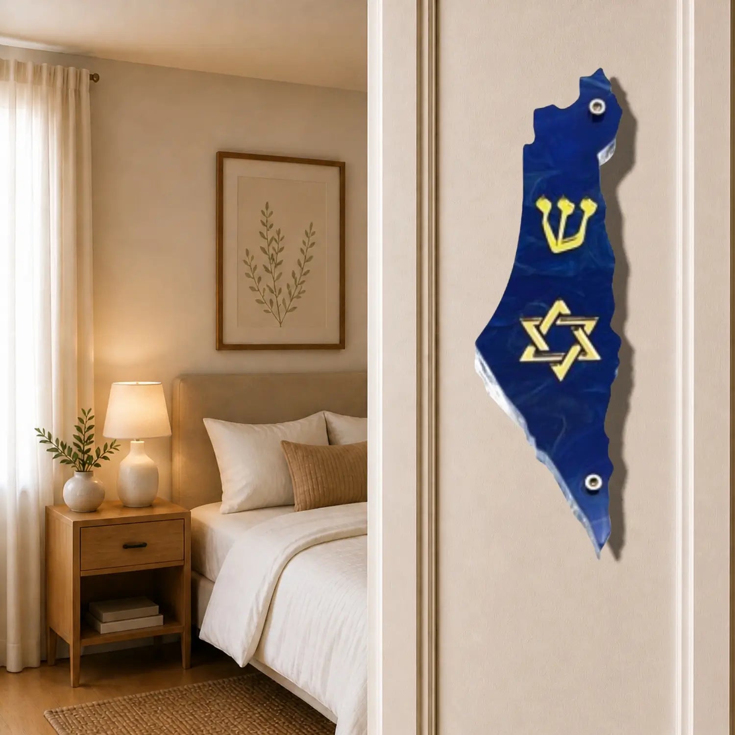 Genesis Map of Israel with David Star Mezuzah for Door – Handmade Premium Clear Acrylic Case – Model LSN-30506