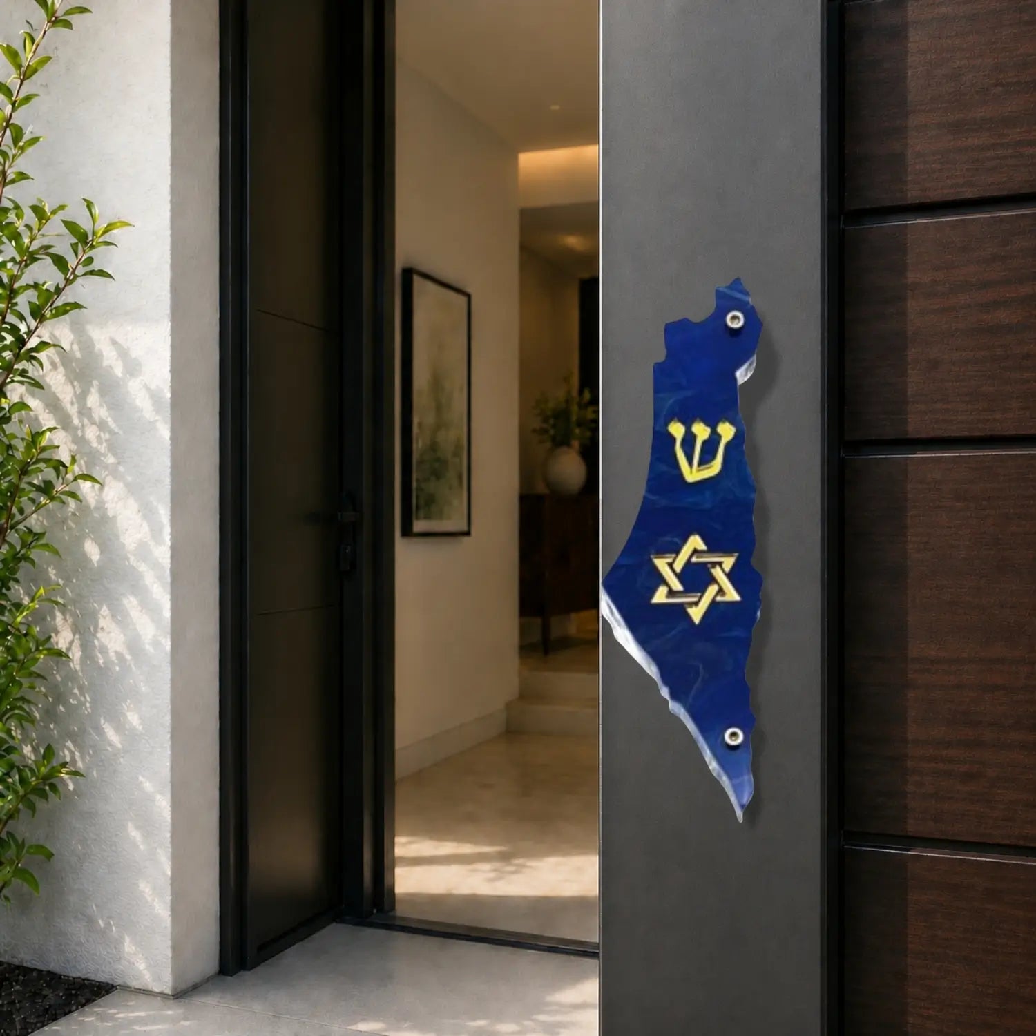 Genesis Map of Israel with David Star Mezuzah for Door – Handmade Premium Clear Acrylic Case – Model LSN-30506