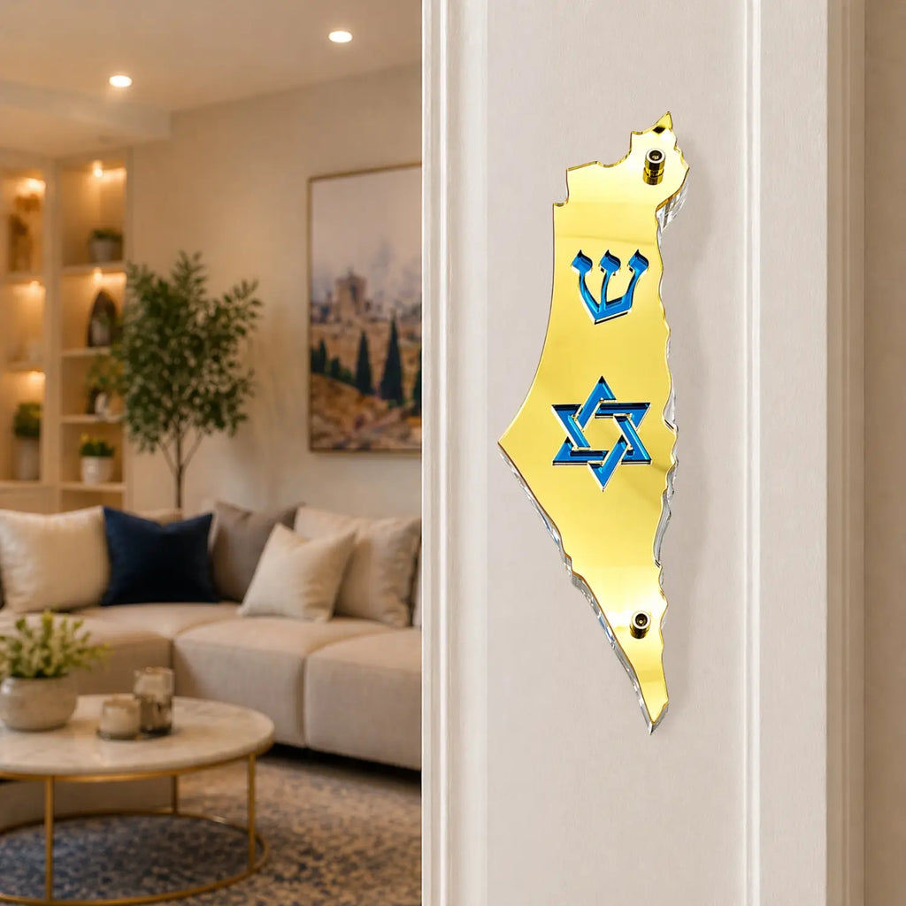 Genesis Map of Israel with David Star Mezuzah for Door – Handmade Premium Clear Acrylic Case – Model LSN-30507