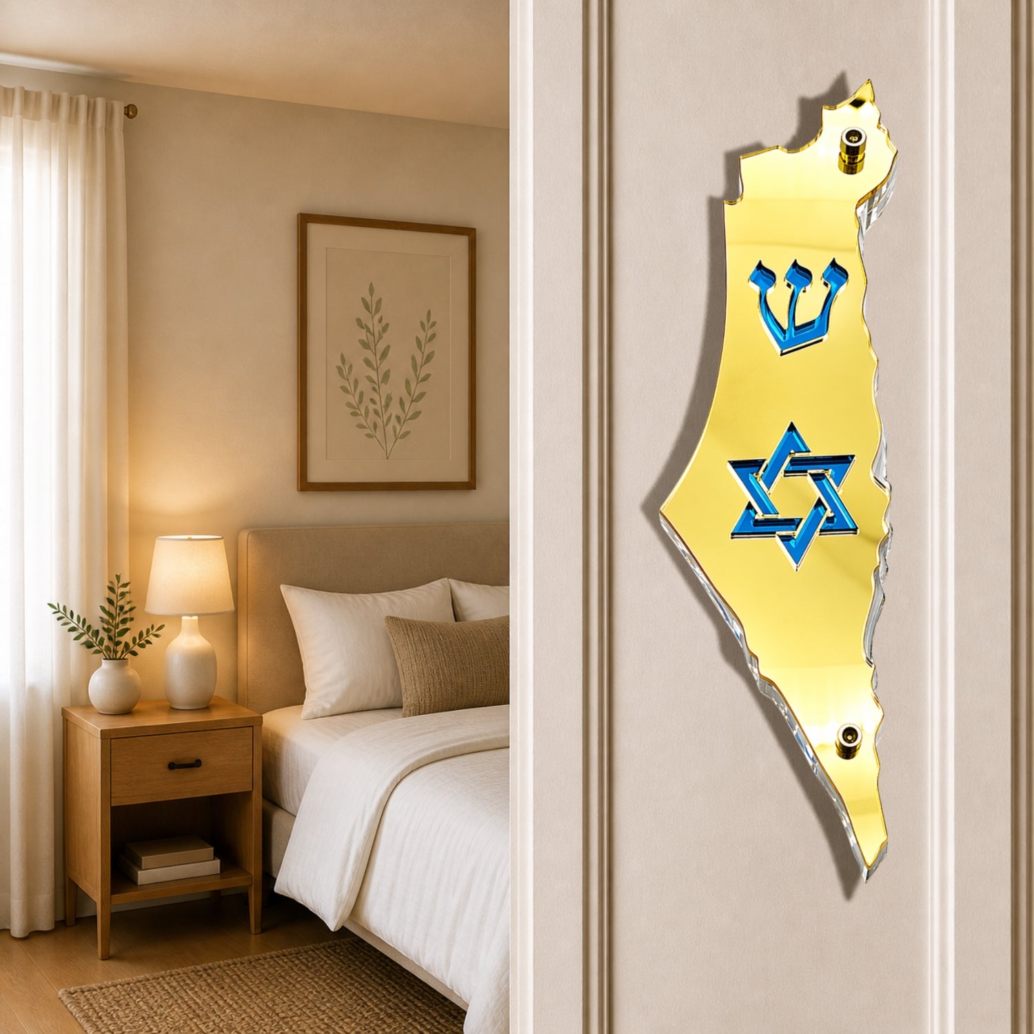 Genesis Map of Israel with David Star Mezuzah for Door – Handmade Premium Clear Acrylic Case – Model LSN-30507
