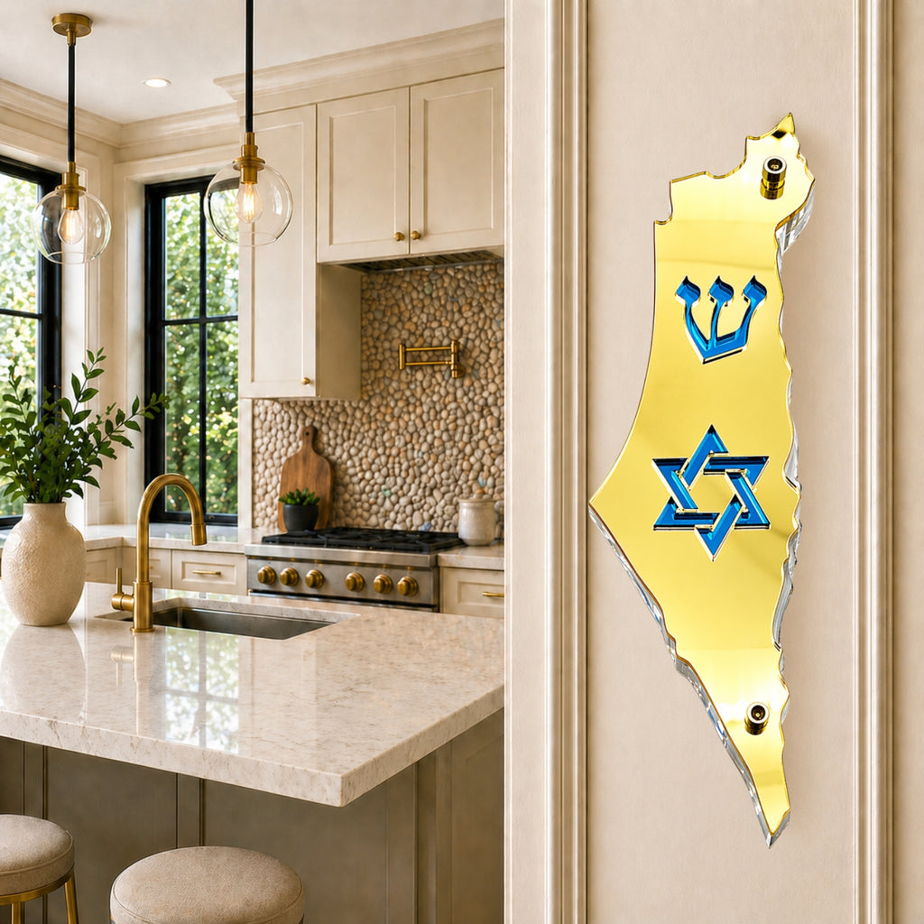 Genesis Map of Israel with David Star Mezuzah for Door – Handmade Premium Clear Acrylic Case – Model LSN-30507