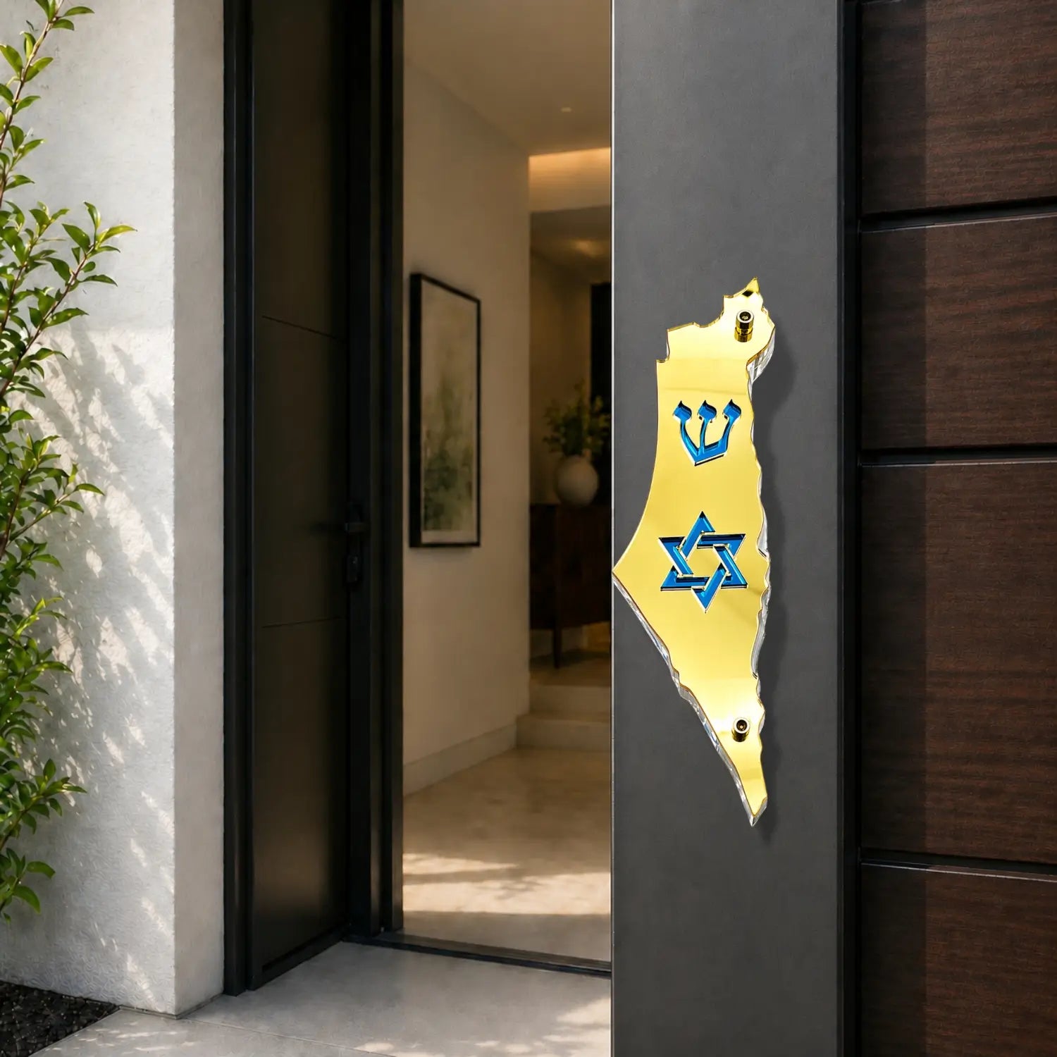 Genesis Map of Israel with David Star Mezuzah for Door – Handmade Premium Clear Acrylic Case – Model LSN-30507