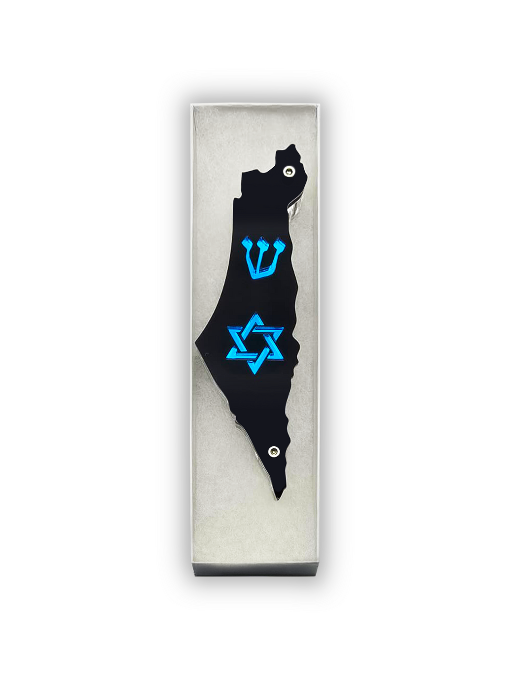 Genesis Map of Israel with David Star Mezuzah for Door – Handmade Premium Clear Acrylic Case – Model LSN-30508