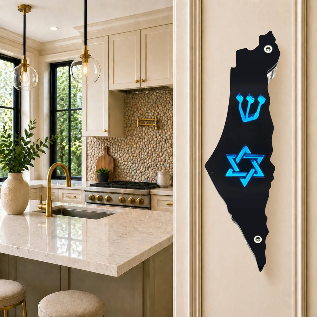 Genesis Map of Israel with David Star Mezuzah for Door – Handmade Premium Clear Acrylic Case – Model LSN-30508