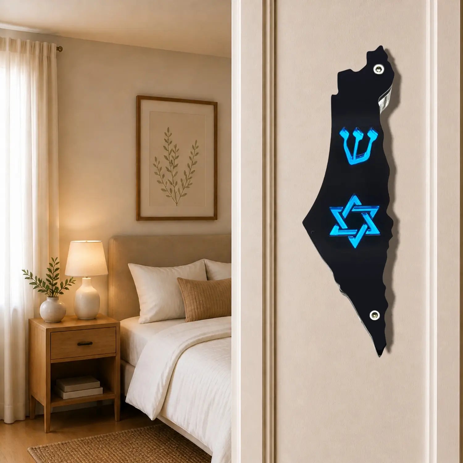 Genesis Map of Israel with David Star Mezuzah for Door – Handmade Premium Clear Acrylic Case – Model LSN-30508