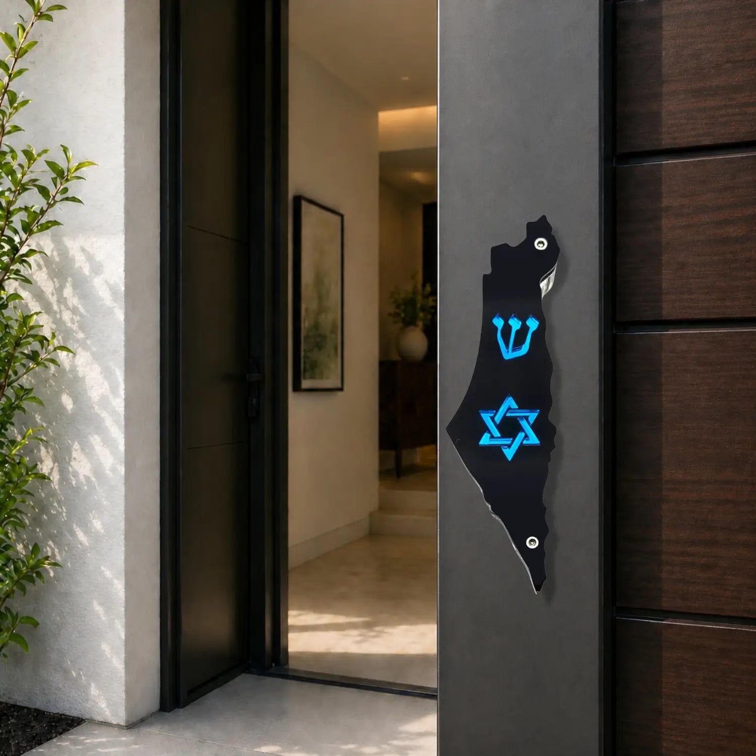 Genesis Map of Israel with David Star Mezuzah for Door – Handmade Premium Clear Acrylic Case – Model LSN-30508