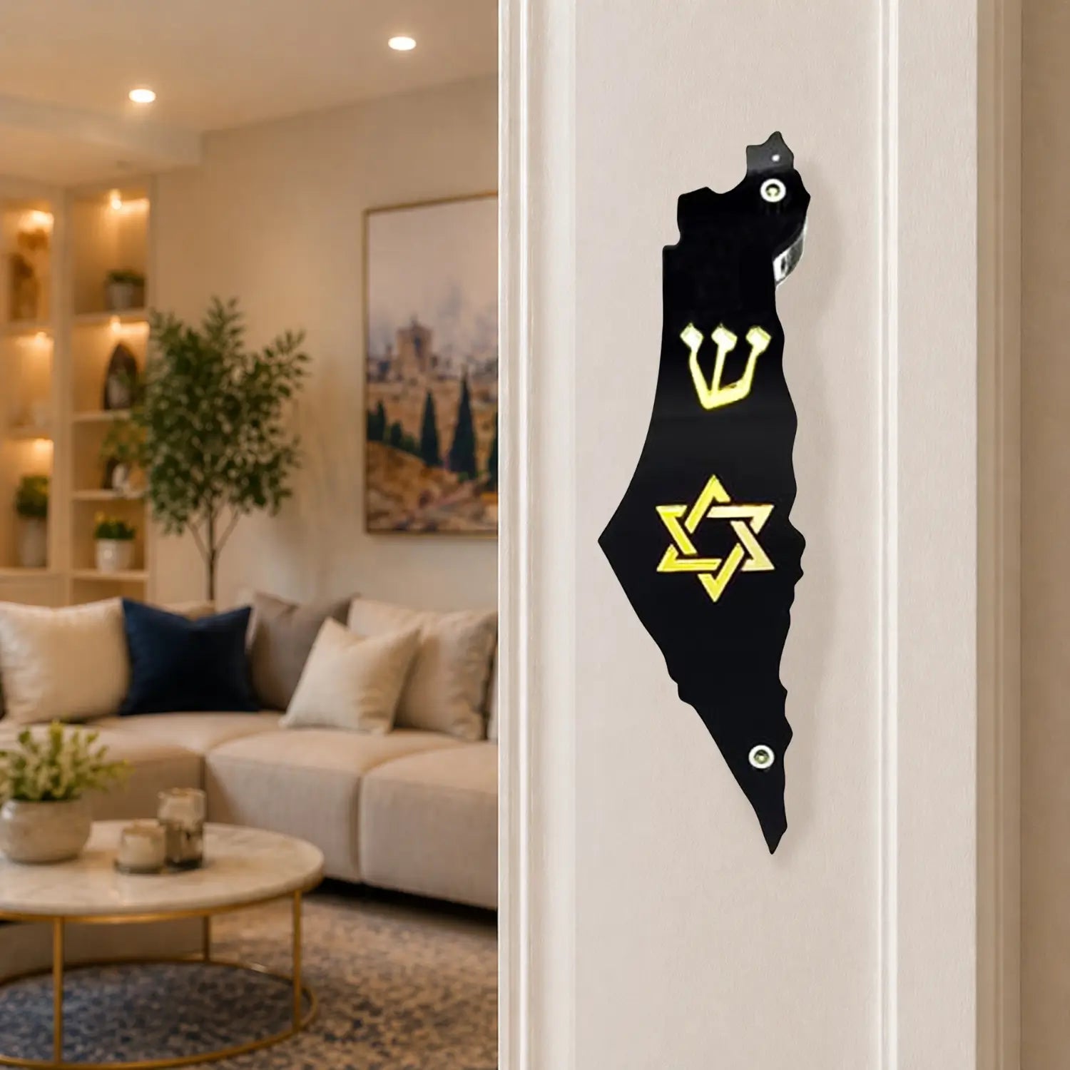 Genesis Map of Israel with David Star Mezuzah for Door – Handmade Premium Clear Acrylic Case – Model LSN-30509