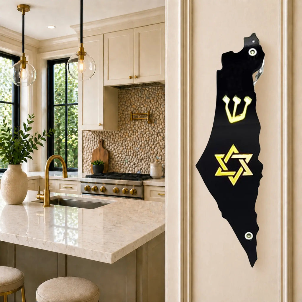 Genesis Map of Israel with David Star Mezuzah for Door – Handmade Premium Clear Acrylic Case – Model LSN-30509