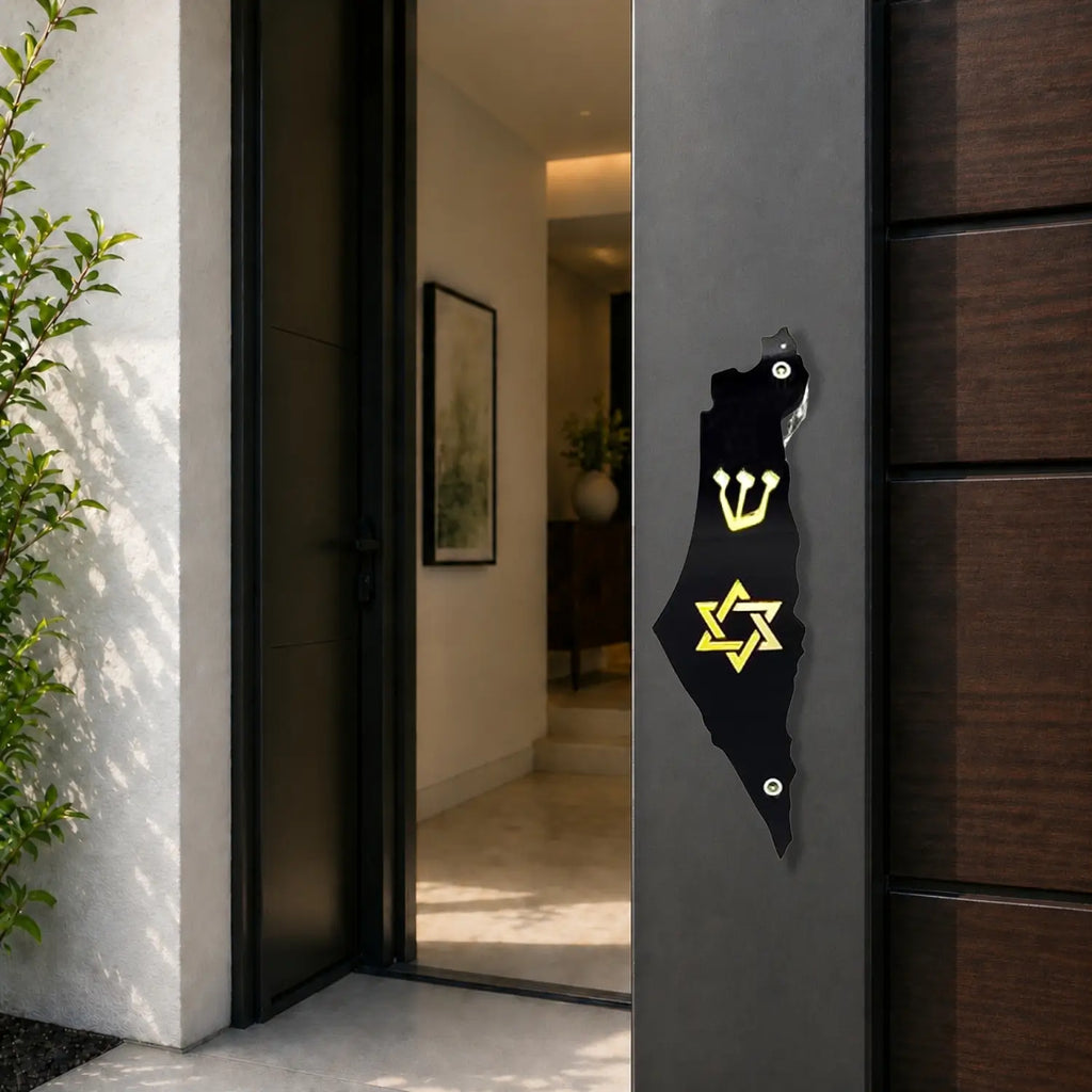 Genesis Map of Israel with David Star Mezuzah for Door – Handmade Premium Clear Acrylic Case – Model LSN-30509