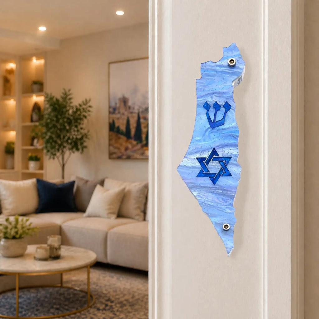 Genesis Map of Israel with David Star Mezuzah for Door – Handmade Premium Clear Acrylic Case – Model LSN-30510